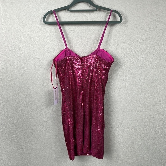 NWT Torn by Ronny Kobo Hot Pink Tulip Sequin Bow Front Lindsay Mini Dress XS - Picture 6 of 15
